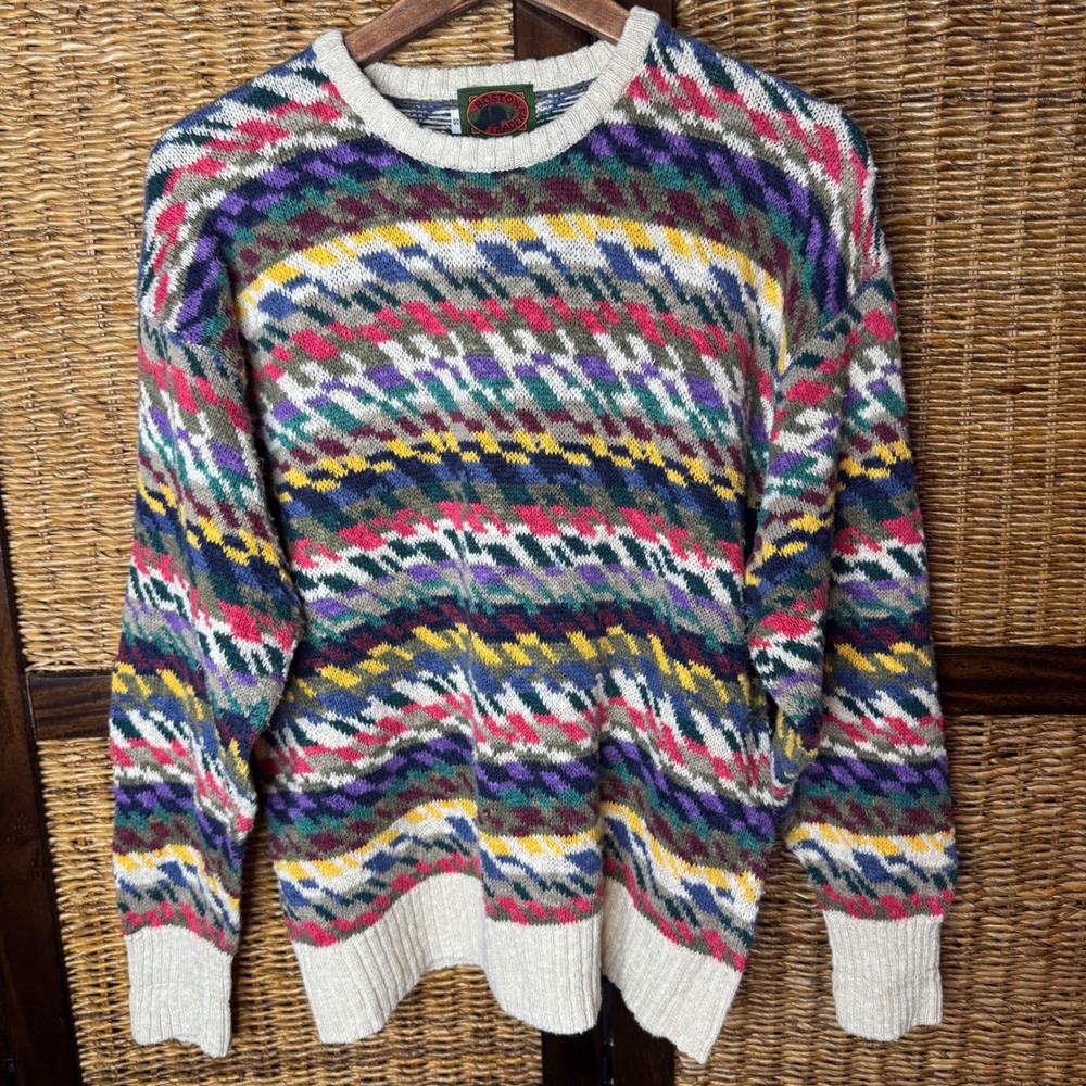 Boston Traders Vintage Linen Cotton Multi Geometric Sweater S Coogi Style 90's